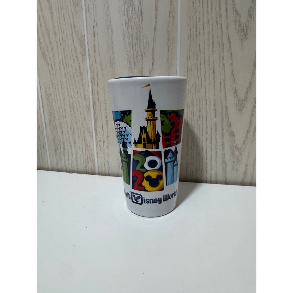 Walt Disney World 2020 Ceramic Travel Tumbler Mug with Lid White Blue 12oz